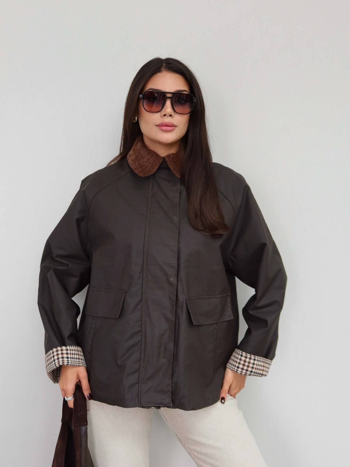 Velvet Collar Check Detail Jacket — photograph 2