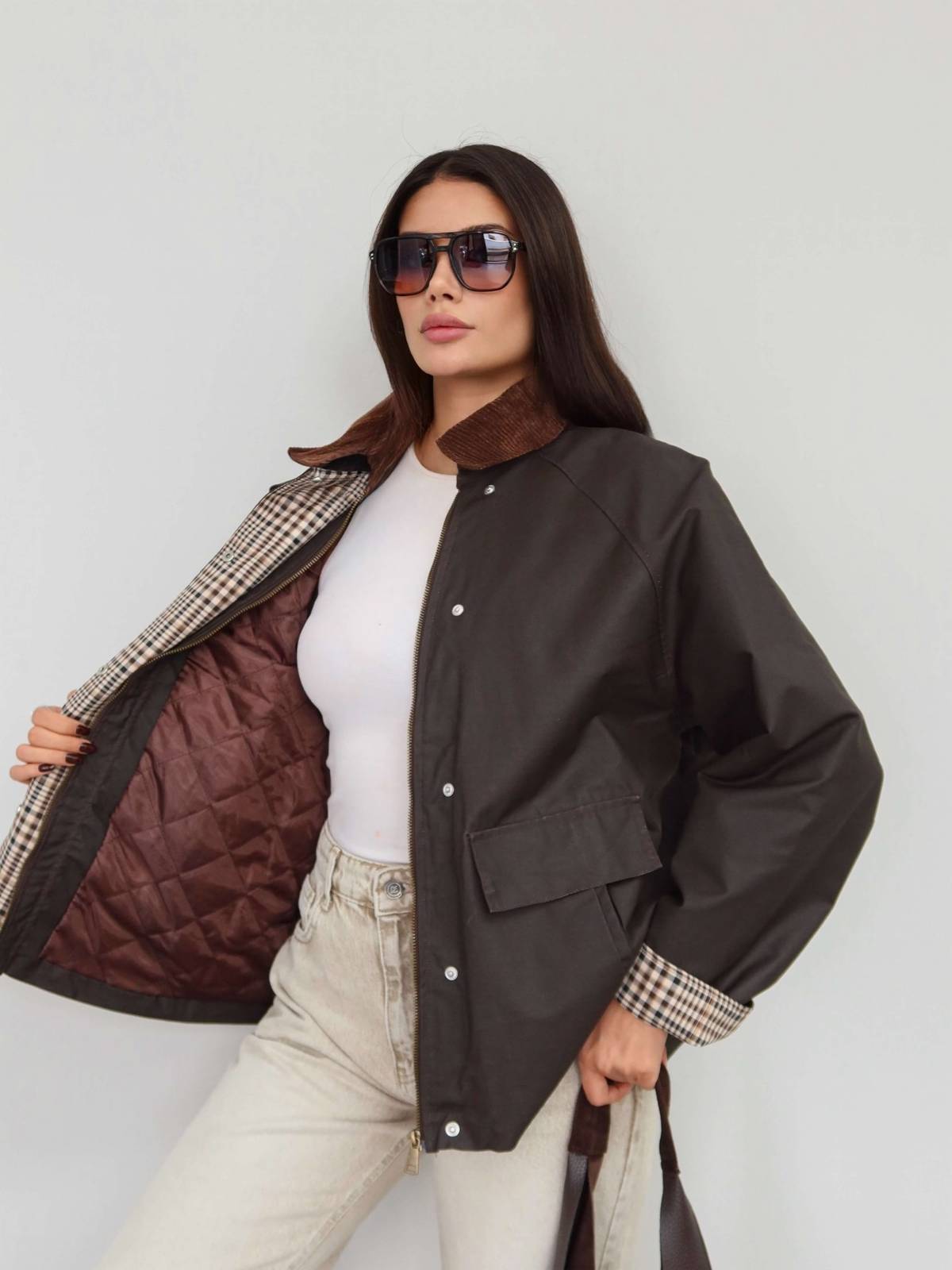 Velvet Collar Check Detail Jacket — photograph 4
