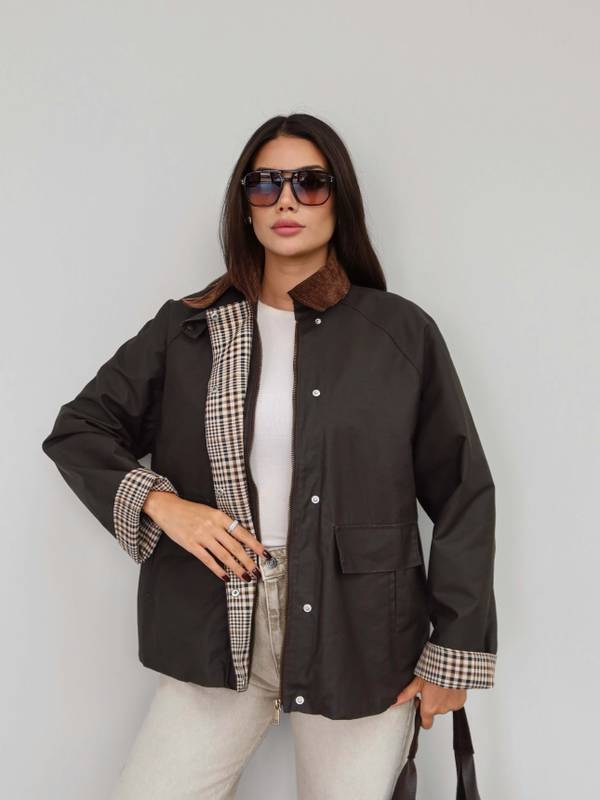 Velvet Collar Check Detail Jacket