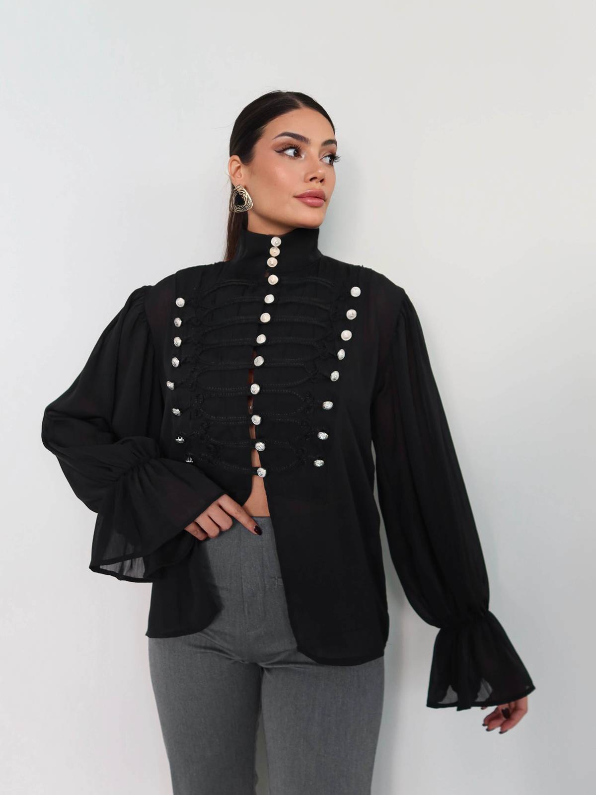 Metal Button Chiffon Shirt