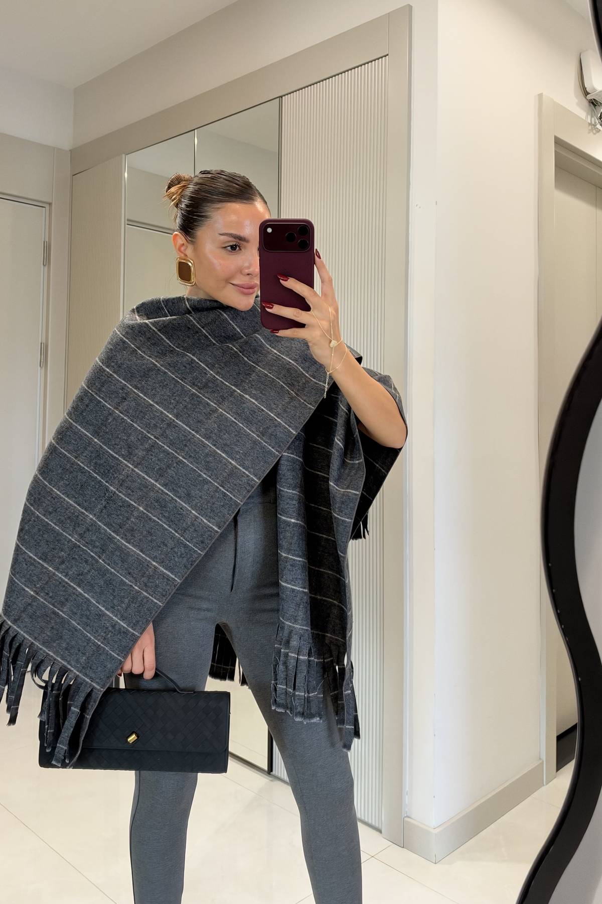 Liora Plaid Tassel Poncho