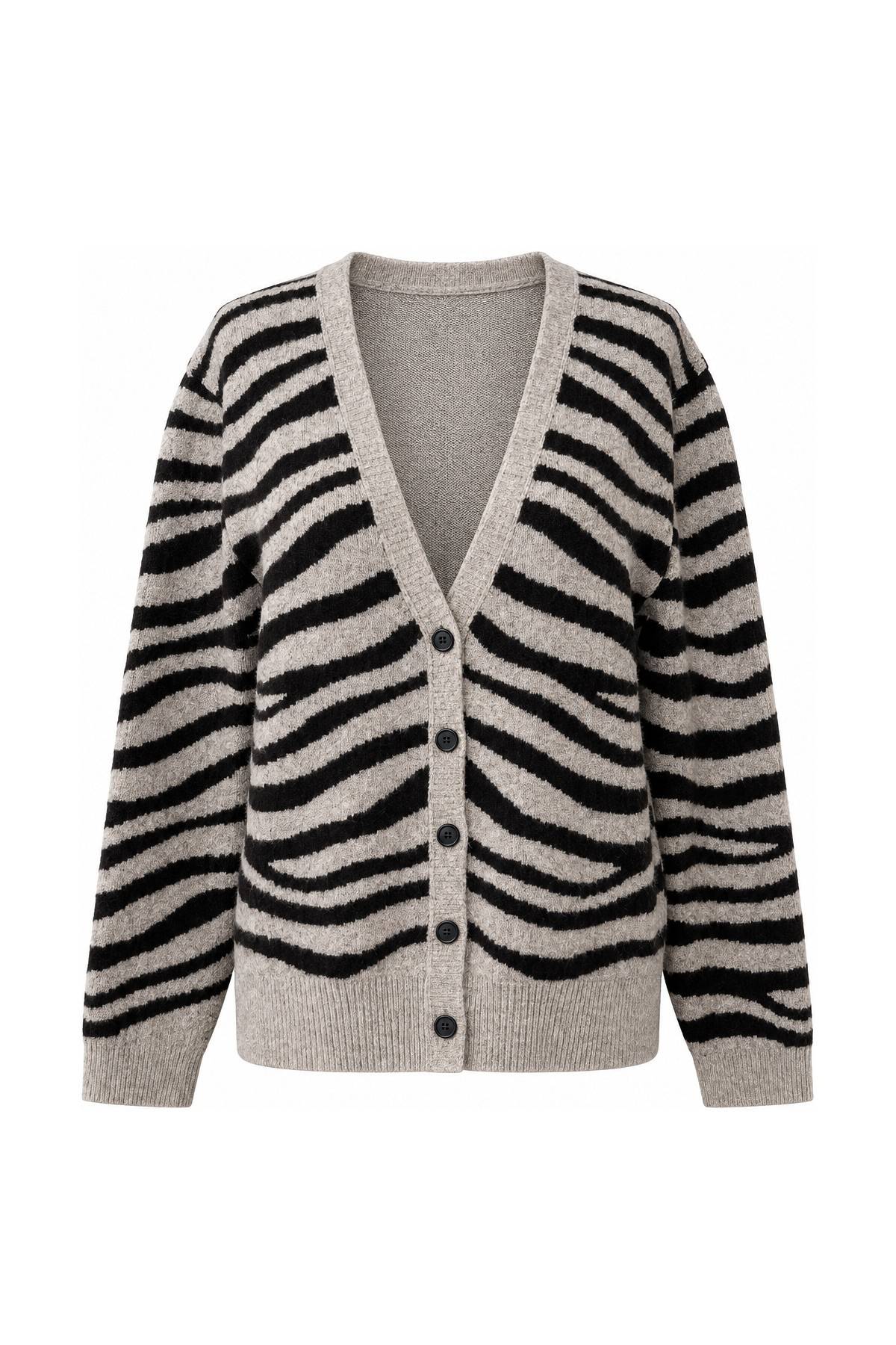 V Neck Zebra Print Cardigan — photograph 3