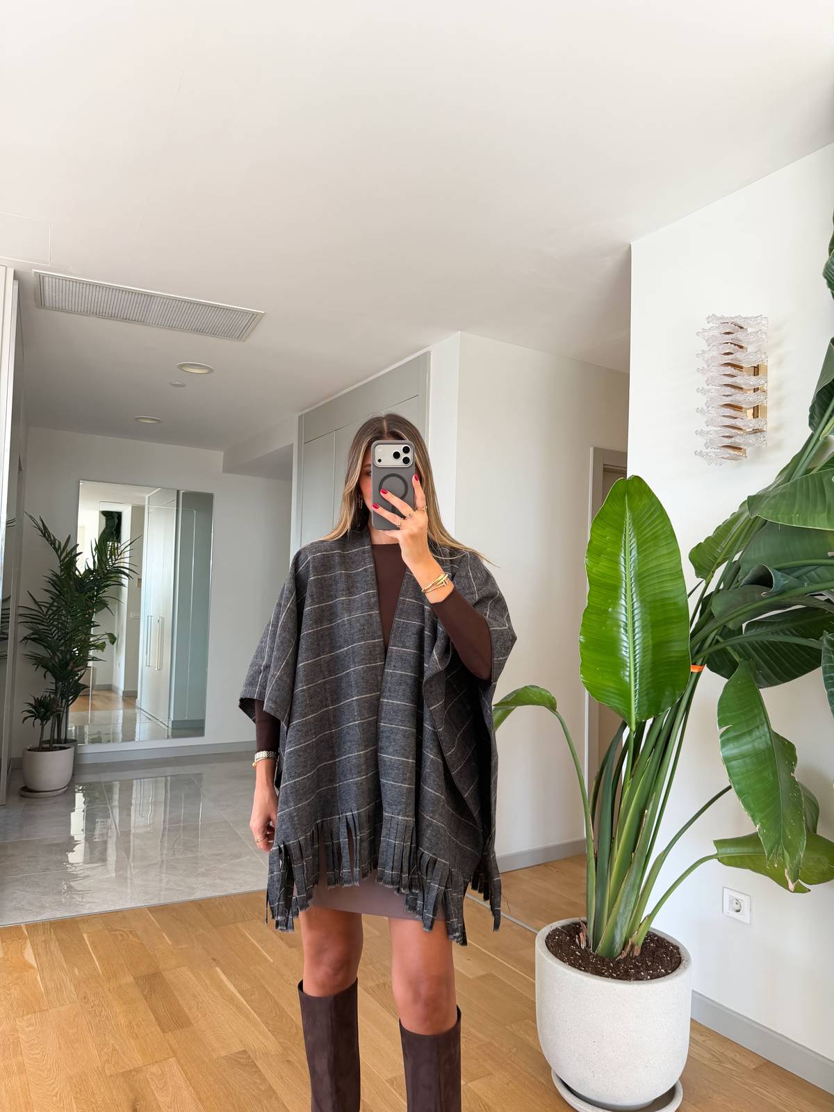 Checked Tasselled Poncho