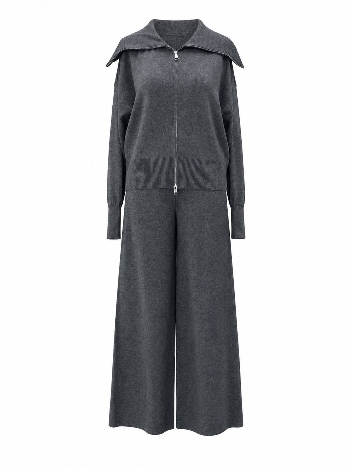 High Neck Zip Knit Cardigan And Trousers Set — photograph 2