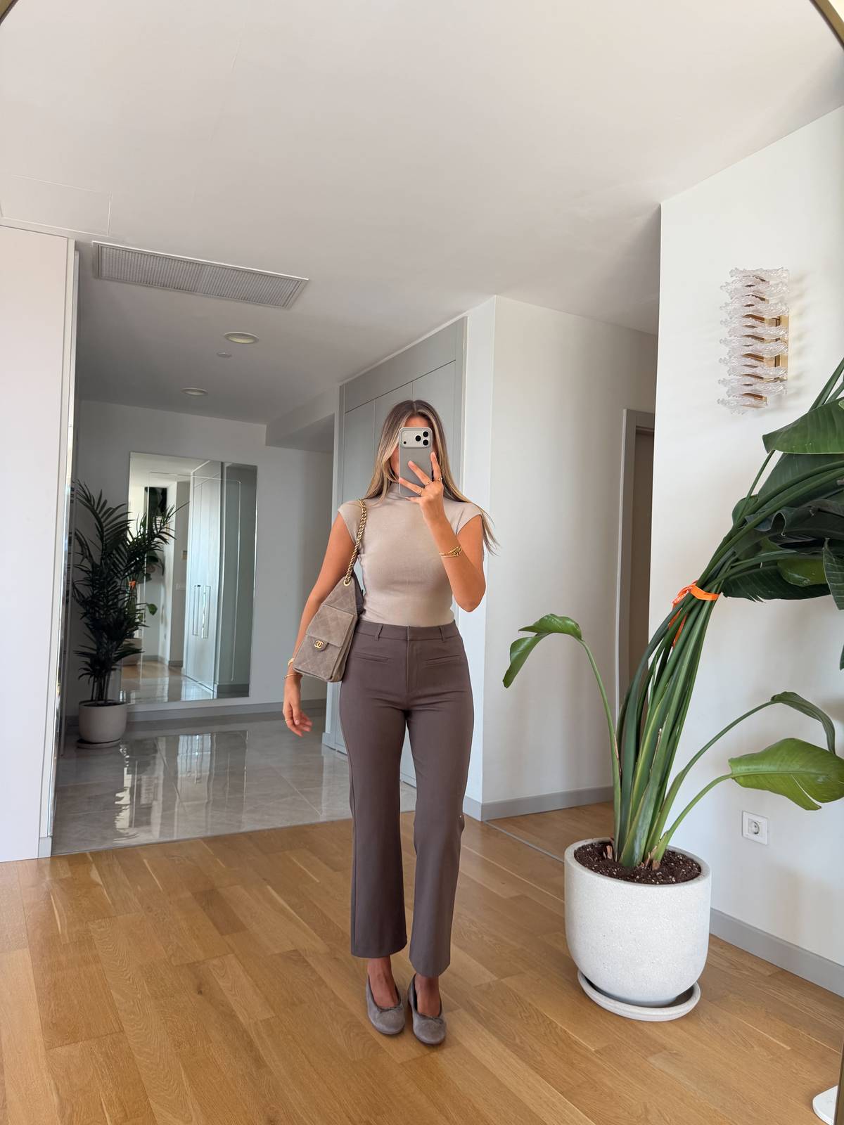 Hidden Pocket Detail Mini Flare Trousers