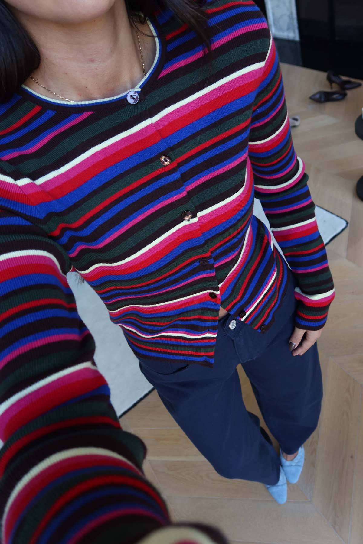 Crew Neck Multicoloured Striped Cardigan — photograph 2