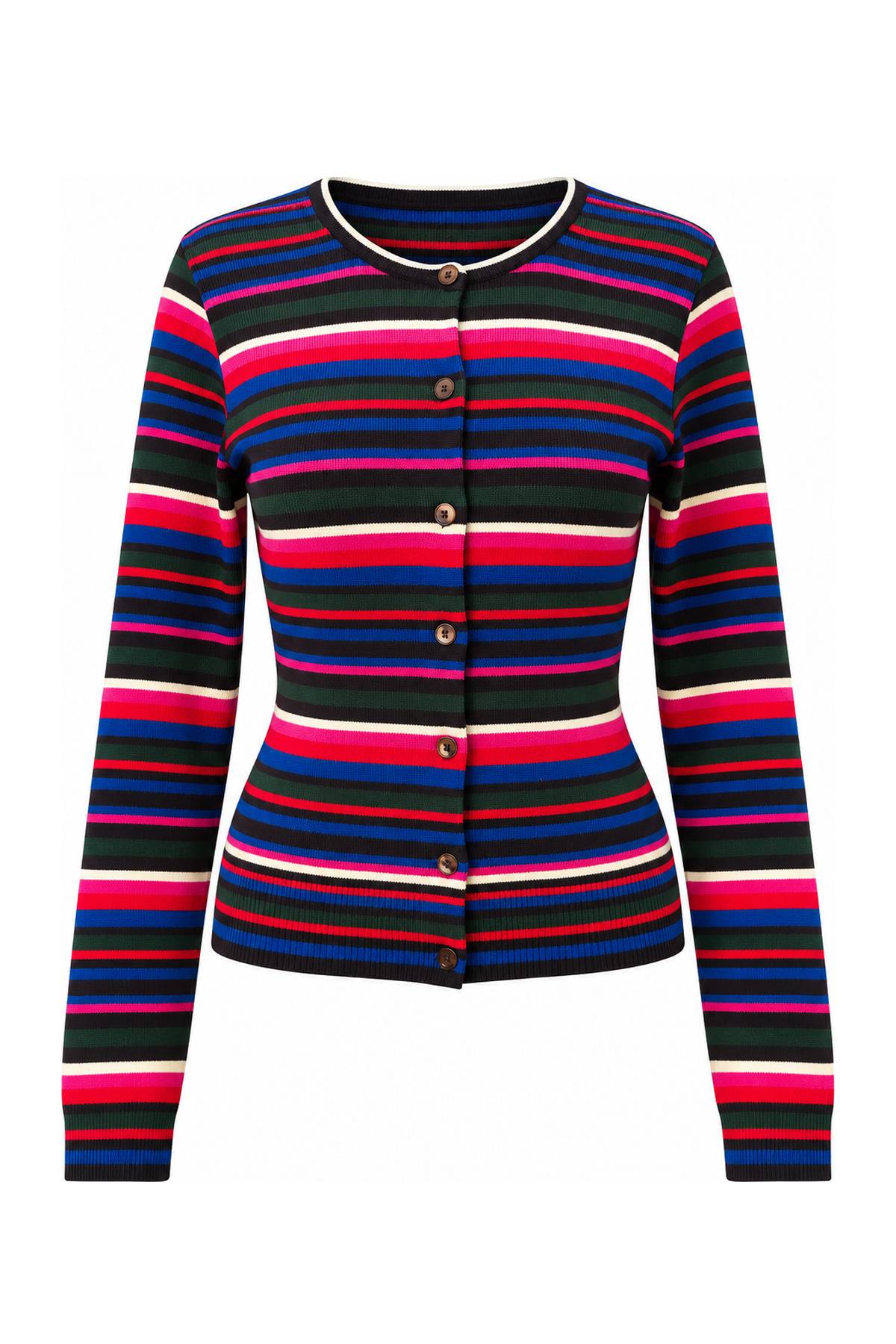 Crew Neck Multicoloured Striped Cardigan — photograph 3