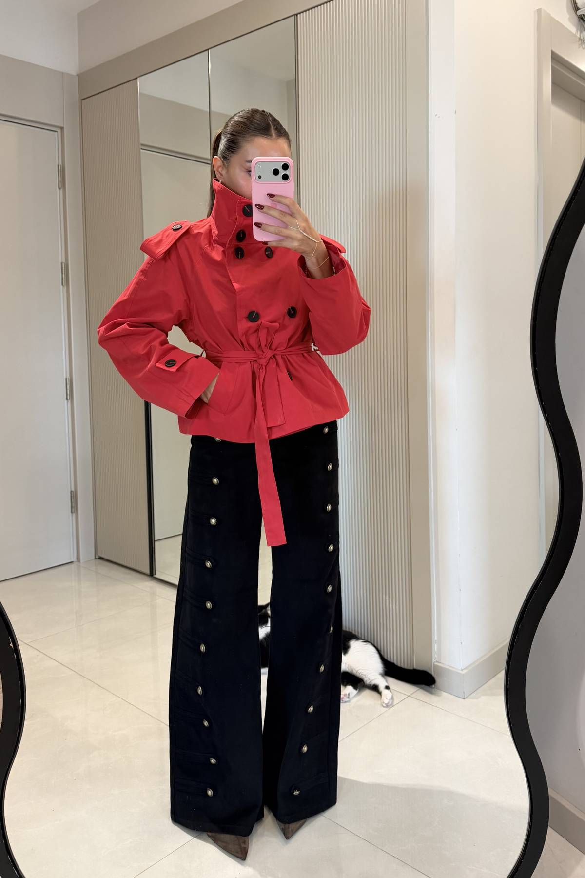 Evelyn Black Epaulette Palazzo Trousers — photograph 2