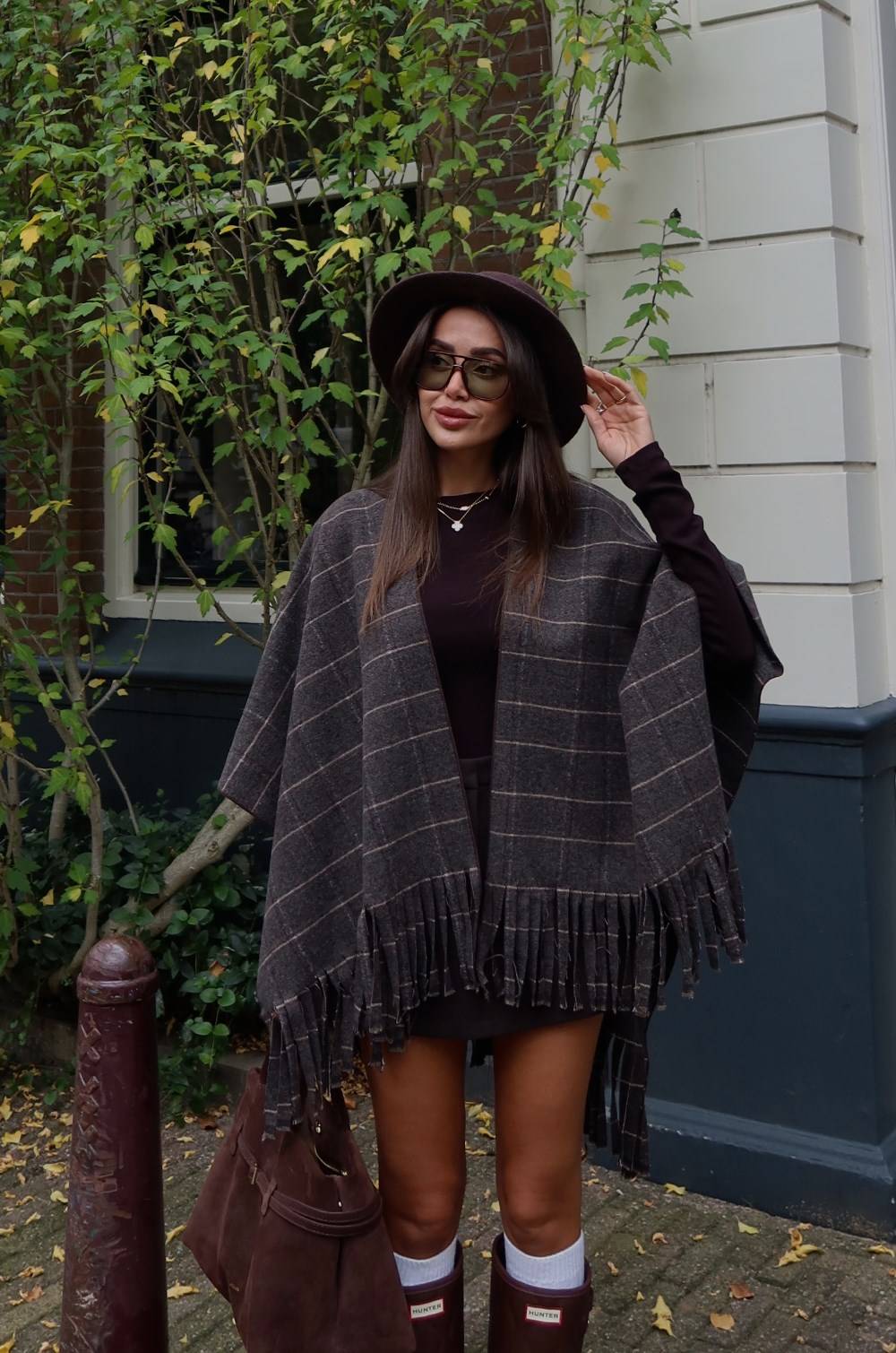 Checked Tasselled Poncho