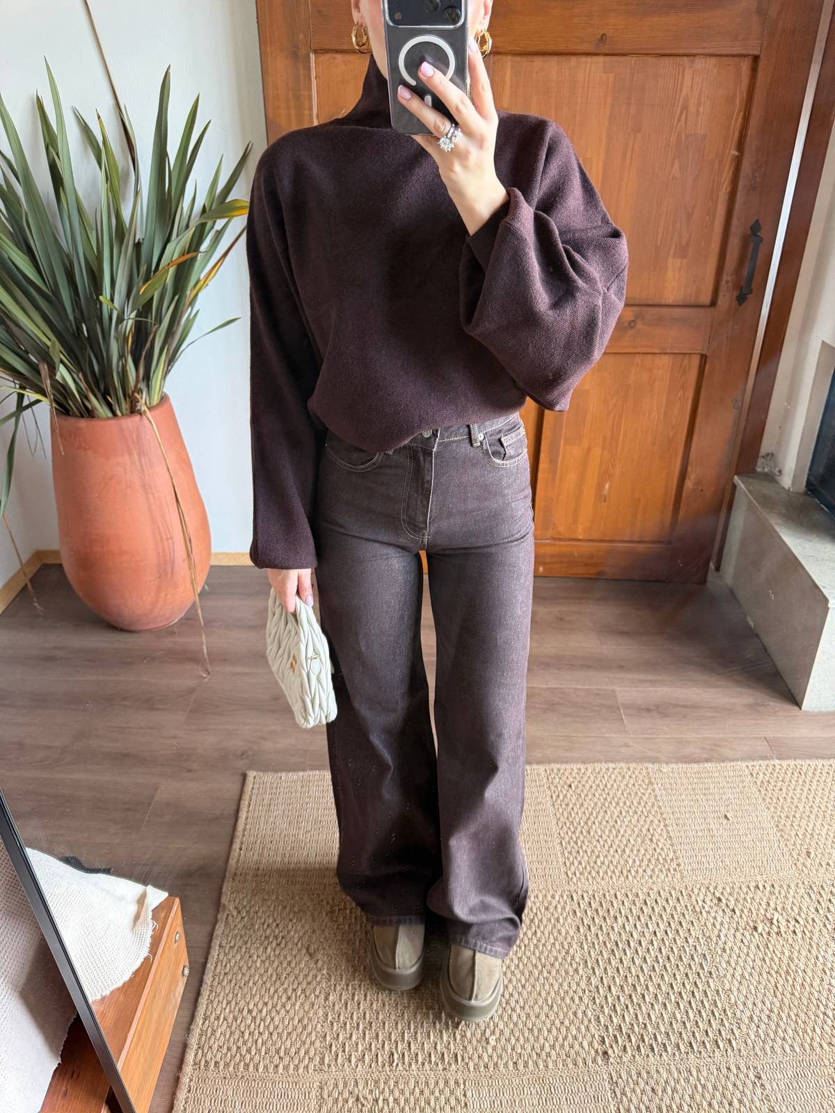 Wool Blend Stand Collar Batwing Sleeve Jumper — photograph 3