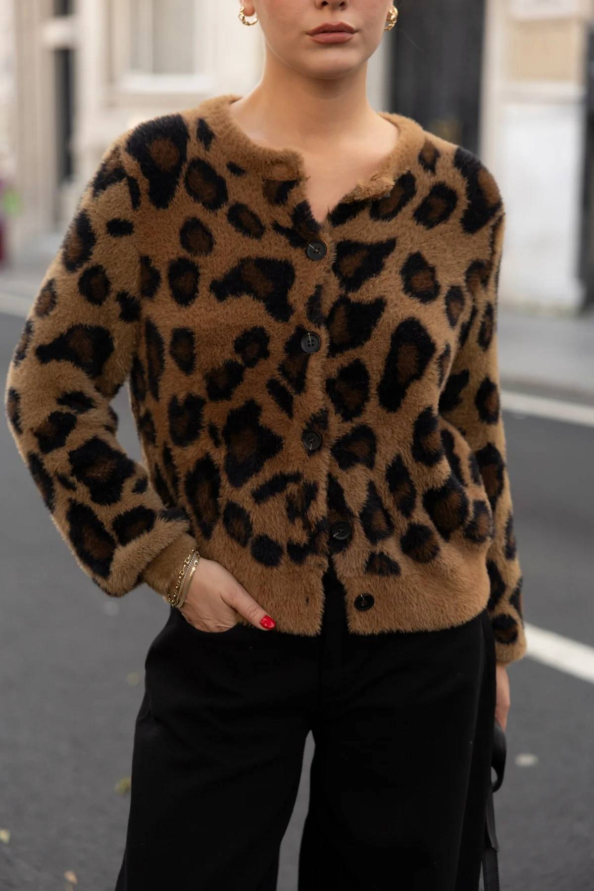 Leopard Print Soft Texture Cardigan — photograph 3