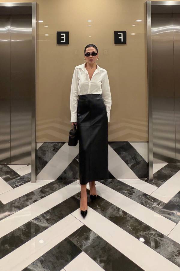 Leather Pencil Midi Skirt
