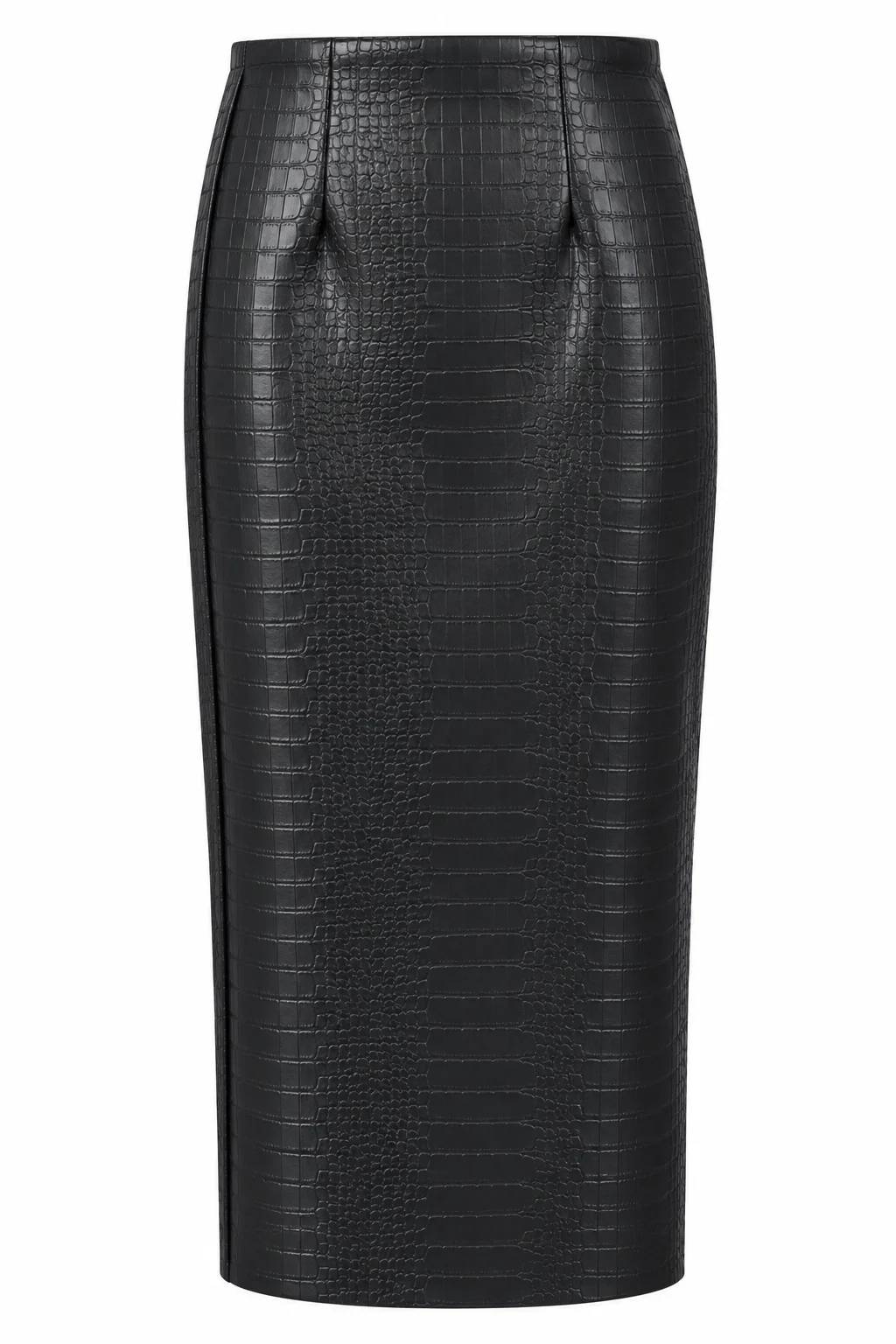 Black Croc Textured Leather Kalem Skirt — photograph 2