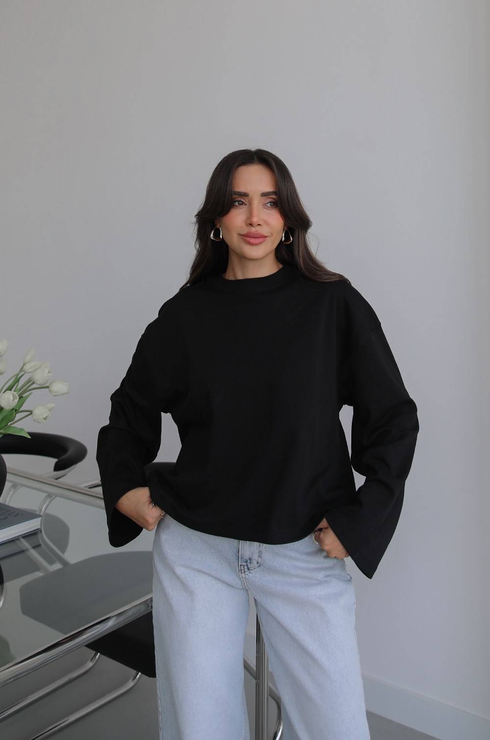Flared Sleeve Basic Sweatshirt — photograph 2