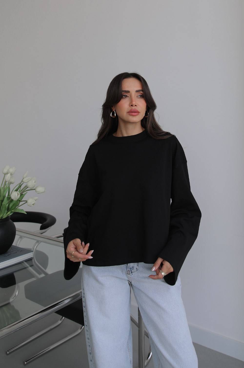 Flared Sleeve Basic Sweatshirt — photograph 3