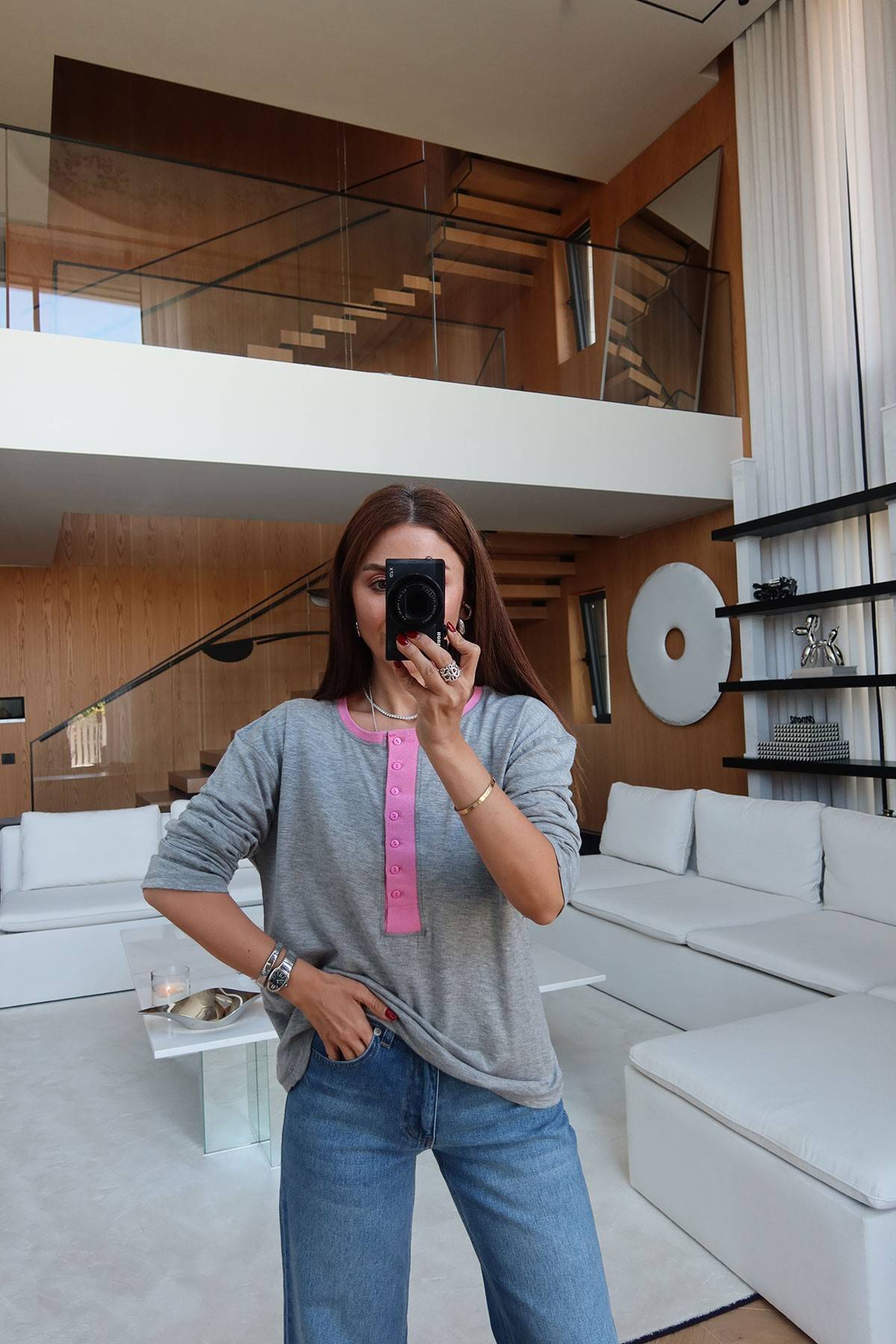 Contrast Trim Collar Buttoned Blouse