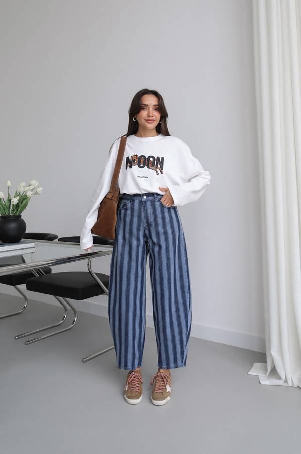 Block Stripe Tapered Fit Jeans