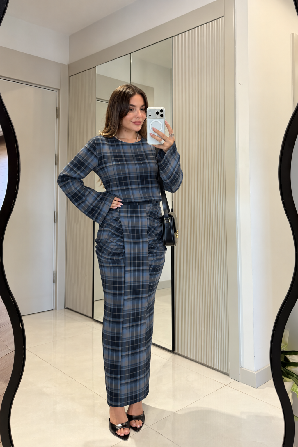 Quqa Checked Gathered Detail Skirt And Blouse Set