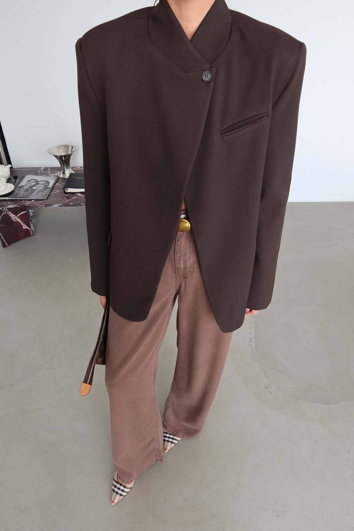 Single Button Asymmetric Cut Jacket — photograph 3
