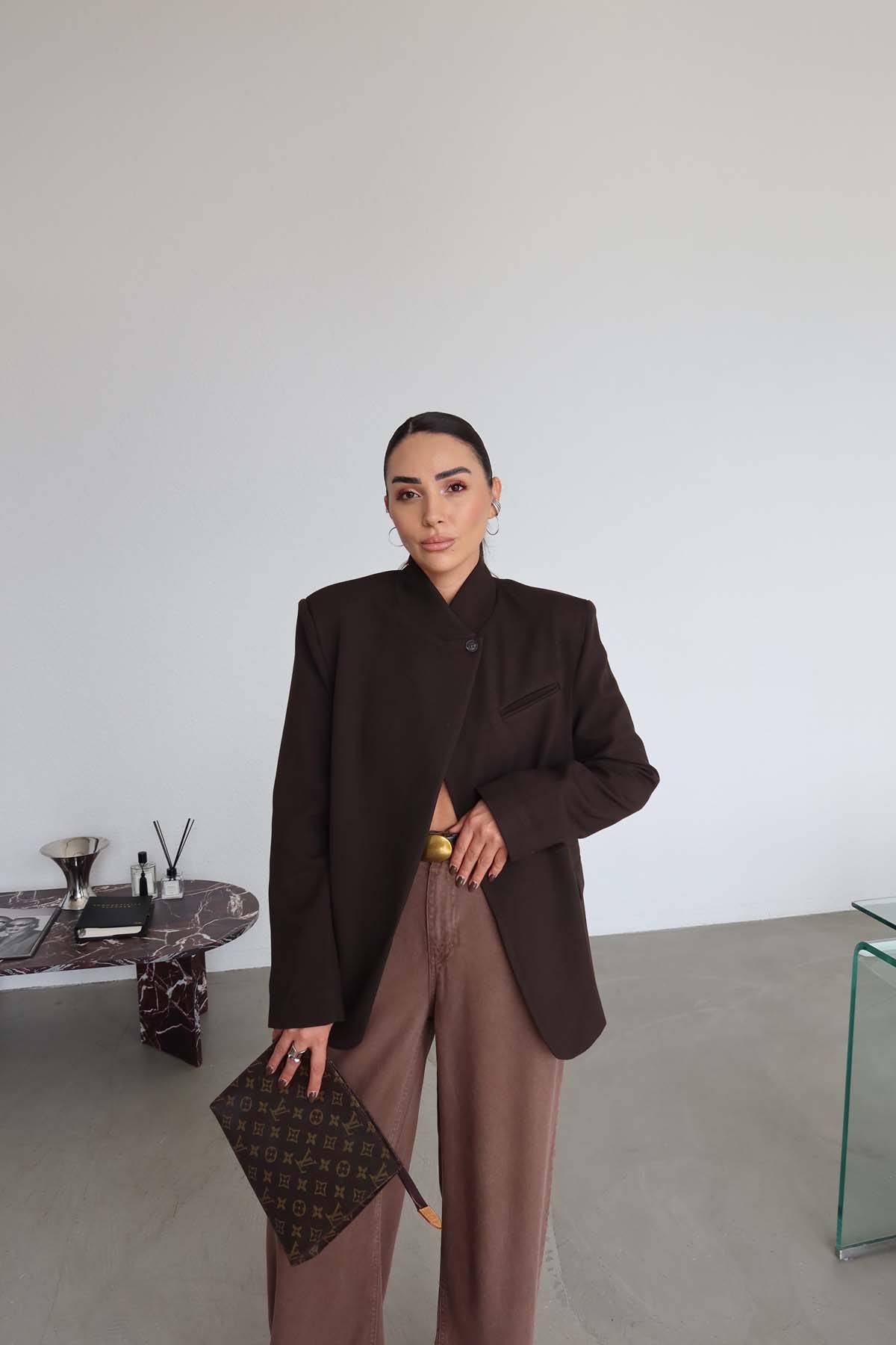 Single Button Asymmetric Cut Jacket — photograph 1