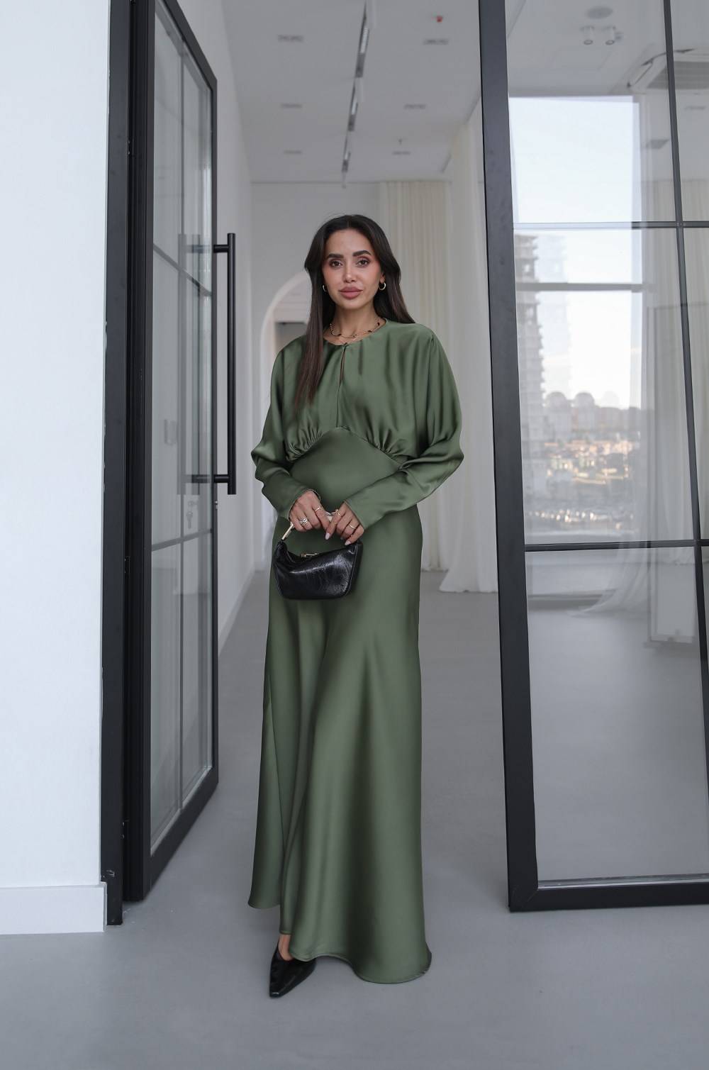 Draped Bust Satin Dress