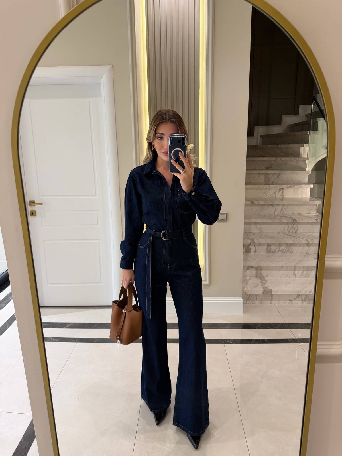 Denim Belted Jumpsuit