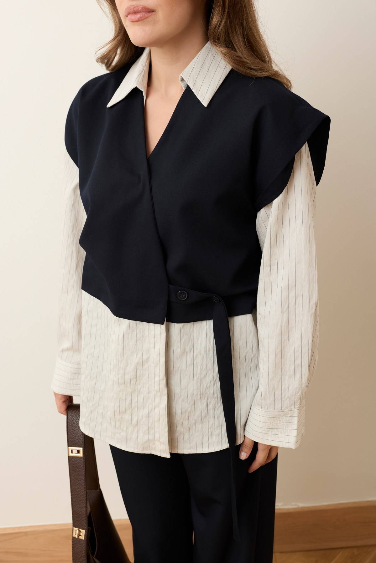 Navy Shirt Detail Waistcoat Trousers Set — photograph 4