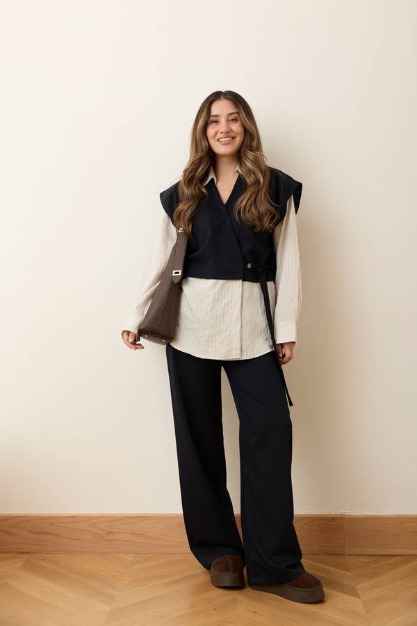 Shirt Detail Gilet And Trouser Set