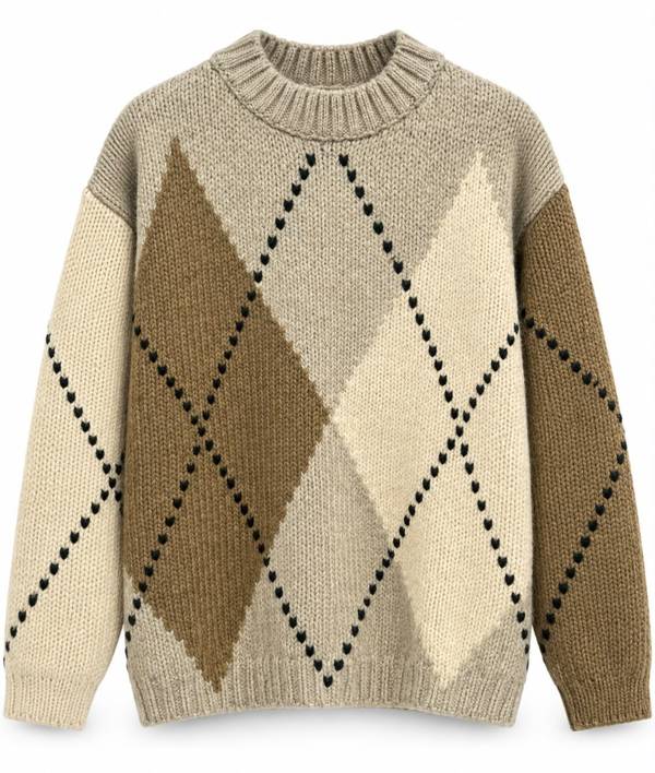 High Neck Oversized Argyle Knit Jumper