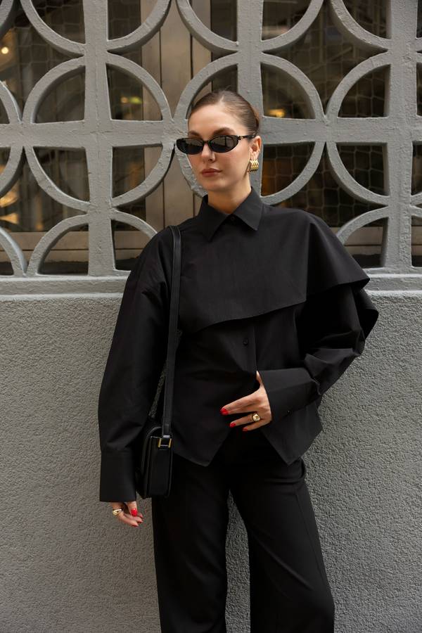 Shawl Detail Asymmetric Cut Shirt