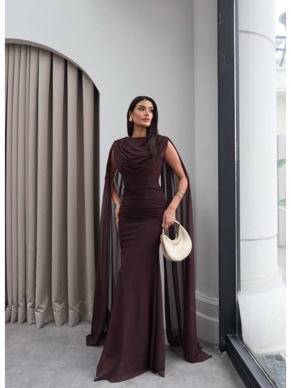 Off Shoulder Tulle Cape Sleeve Dress