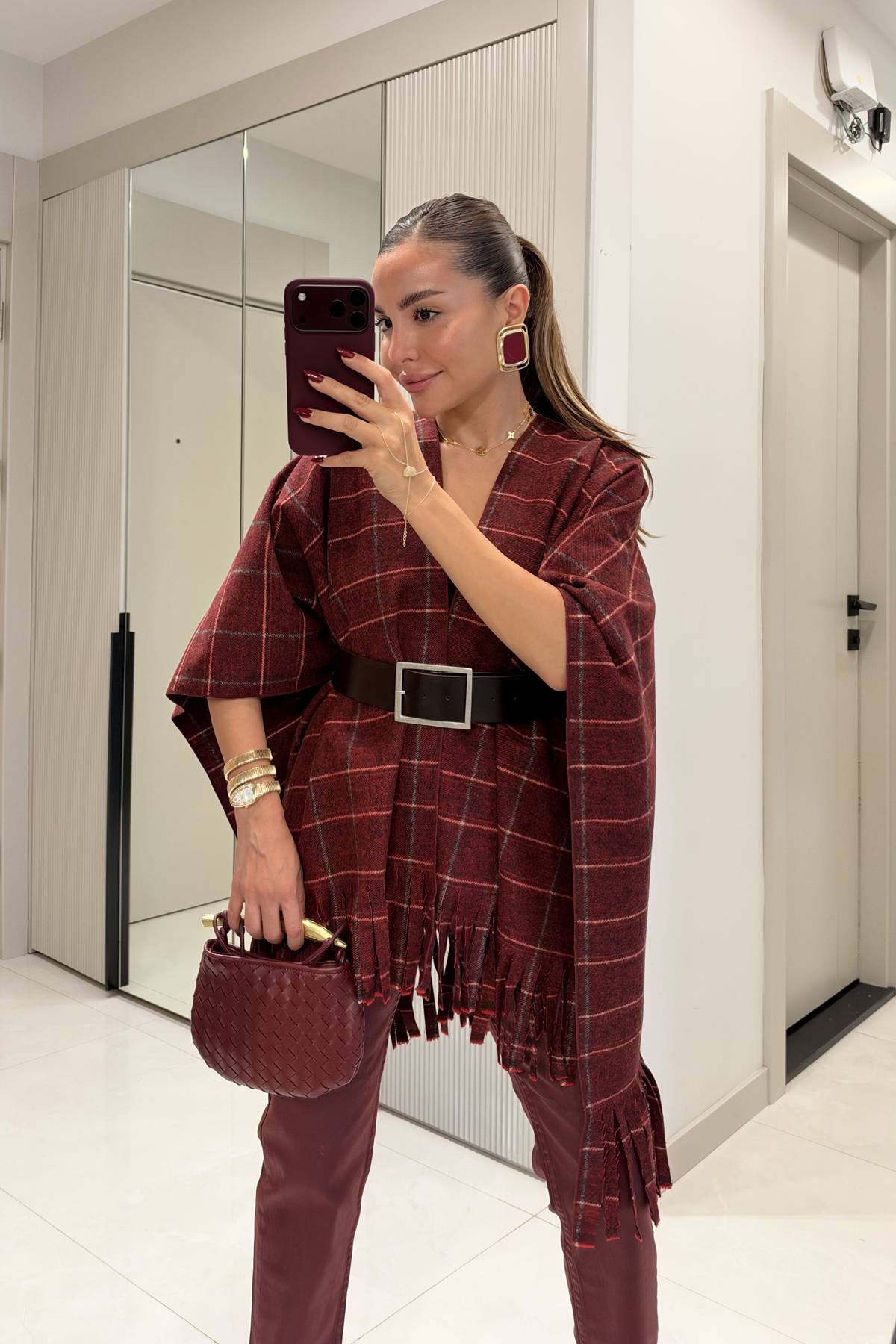 Liora Plaid Tassel Poncho