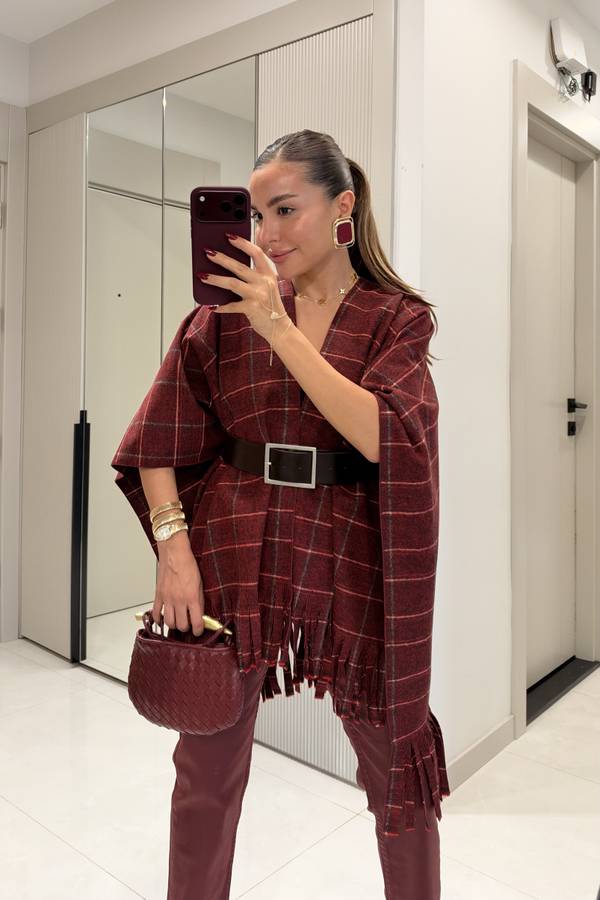 Liora Plaid Tassel Poncho