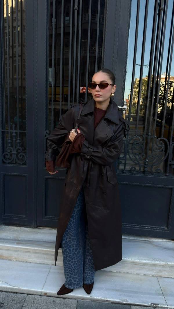 Premium Epaulette And Panel Detail Leather Trench Coat