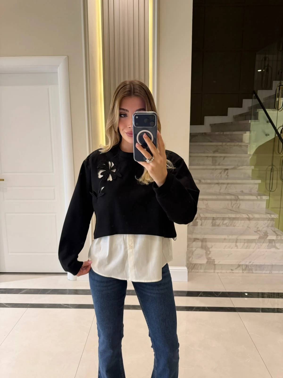 Embroidered Shirt Detail Sweatshirt