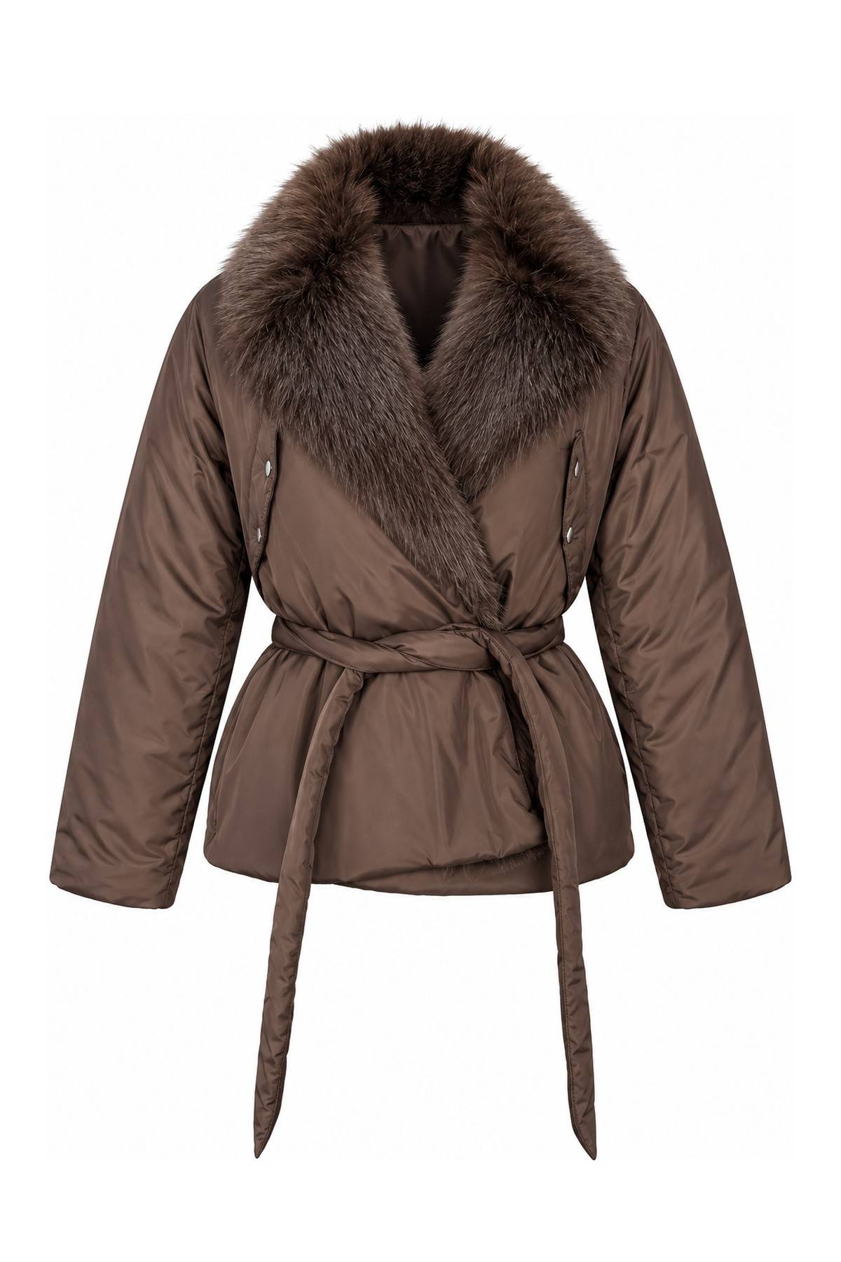 Collar Faux Fur Sash Puffer Coat