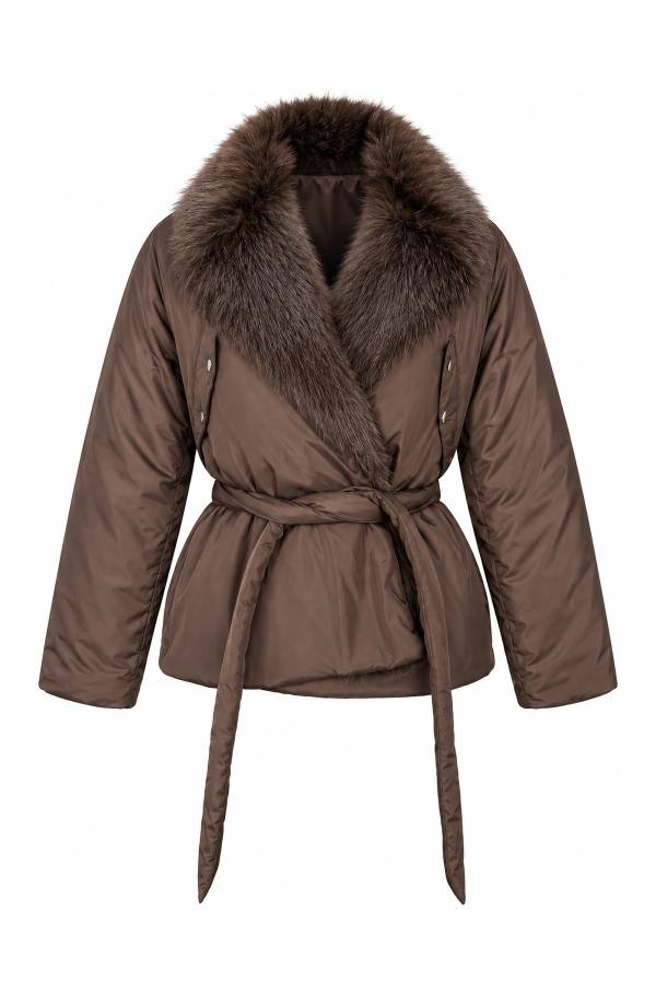 Collar Faux Fur Sash Puffer Coat