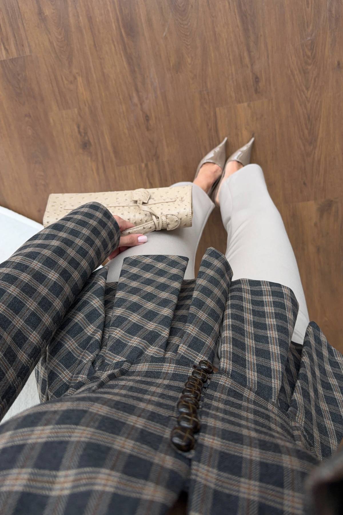 Charcoal Checked Pleated Peplum Jacket — photograph 4