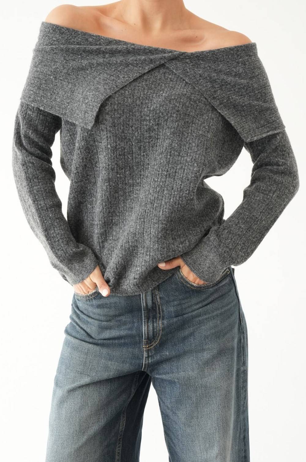 Charcoal Side Split Sweetheart Neck Jumper — photograph 2