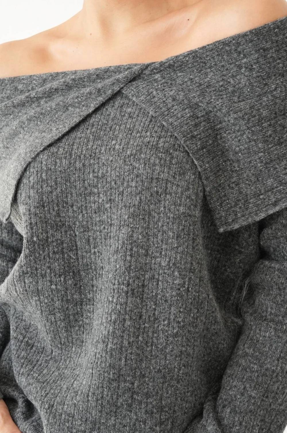 Charcoal Side Split Sweetheart Neck Jumper — photograph 3