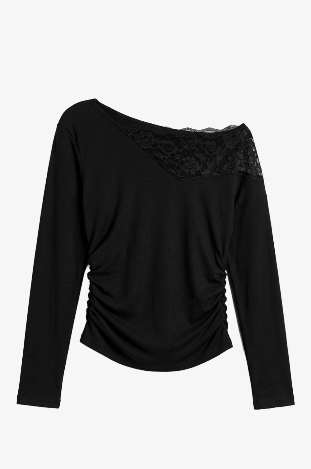 Black Single Shoulder Lace Collar Blouse — photograph 4