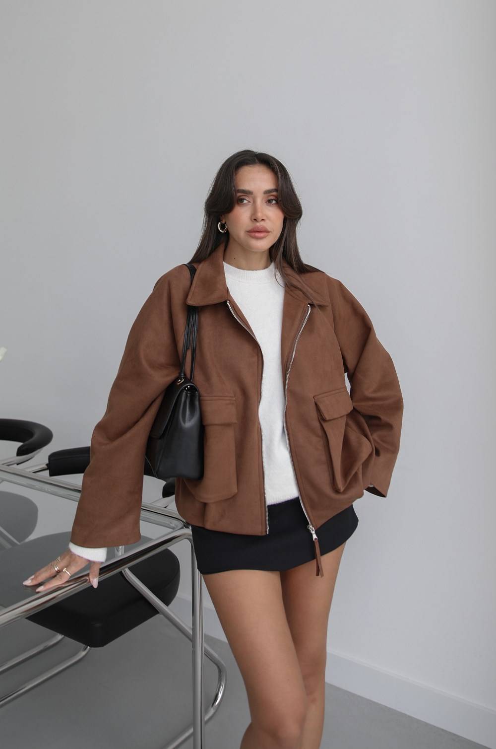 Patch Pocket Suede Bomber Jacket — photograph 3