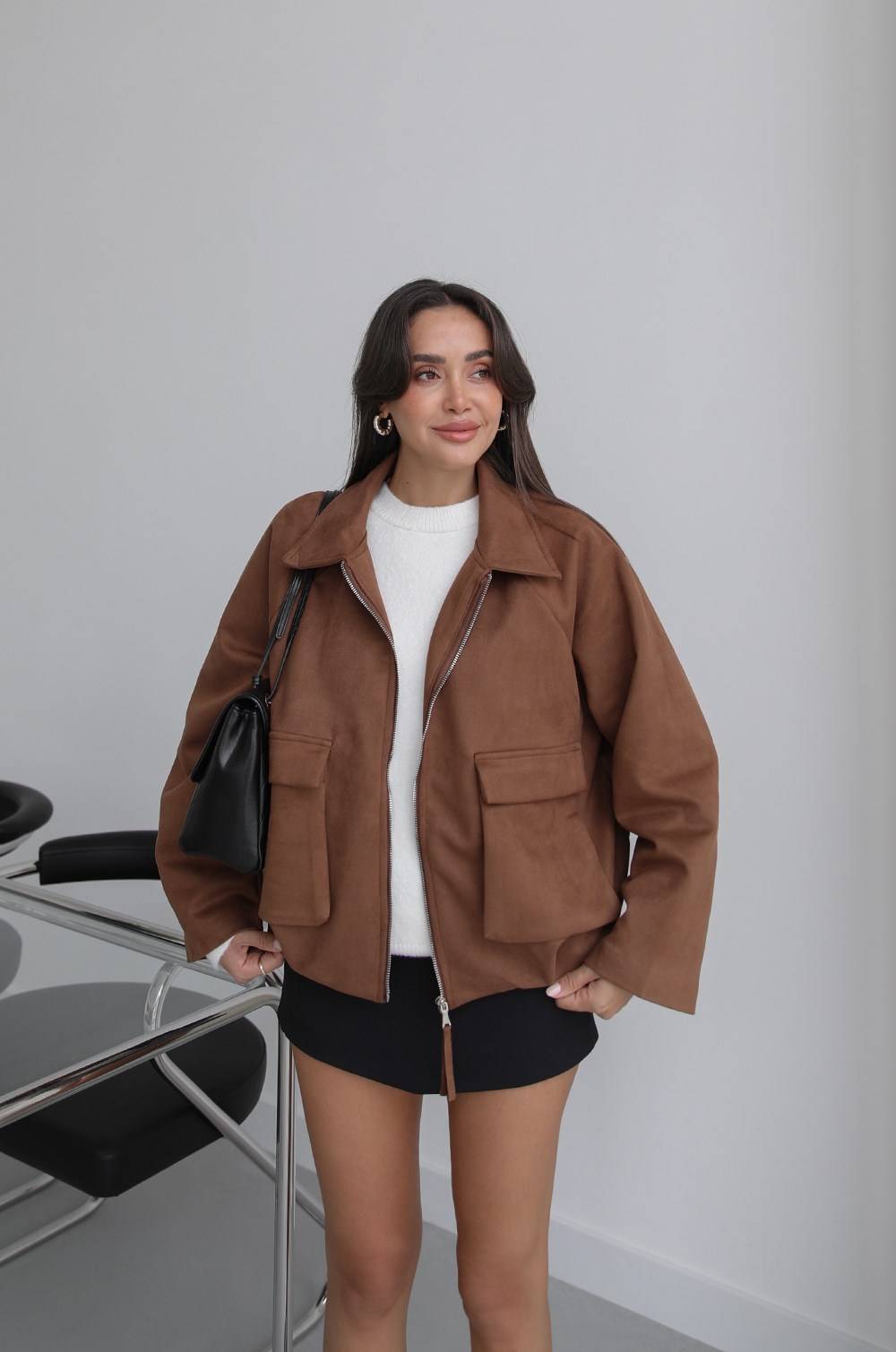 Patch Pocket Suede Bomber Jacket — photograph 1