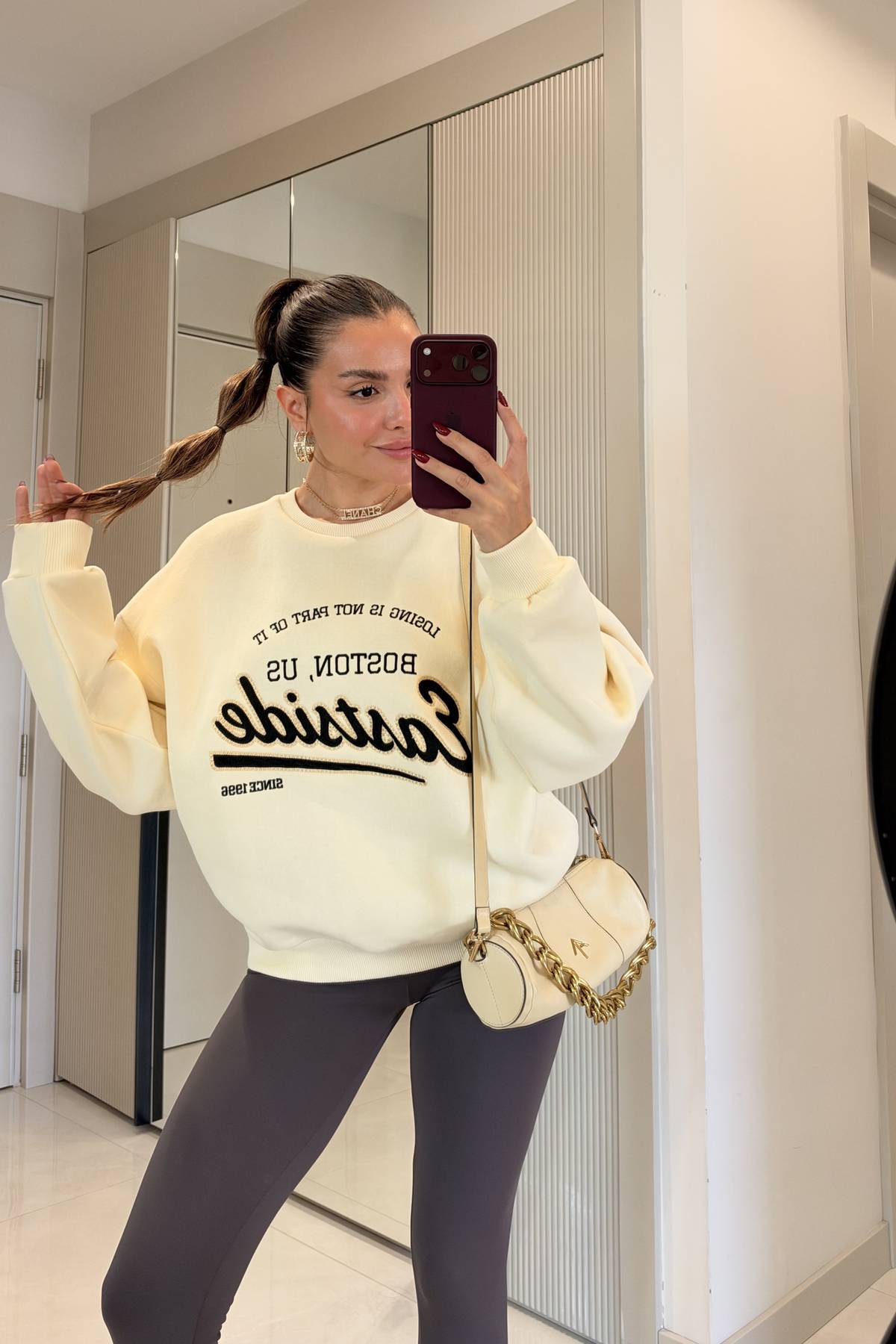 Boston Text Print Oversized Sweatshirt