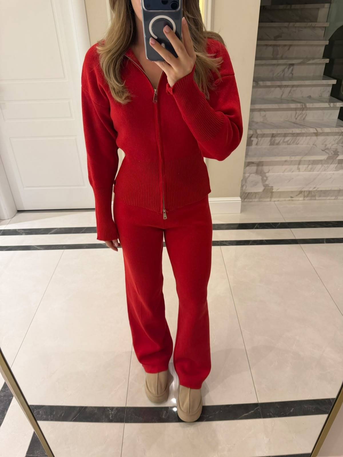 Red Zip Two-Piece Knit Set — photograph 3