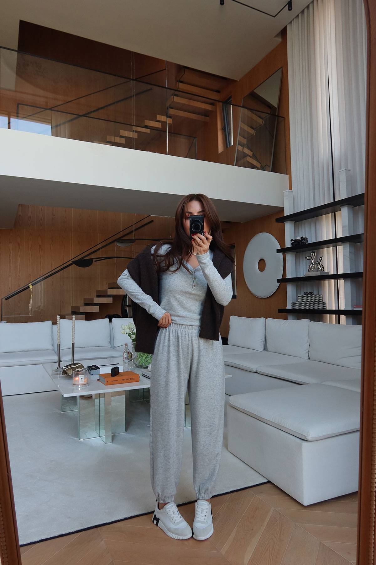 Button Collar Marl Blouse And Trousers Set