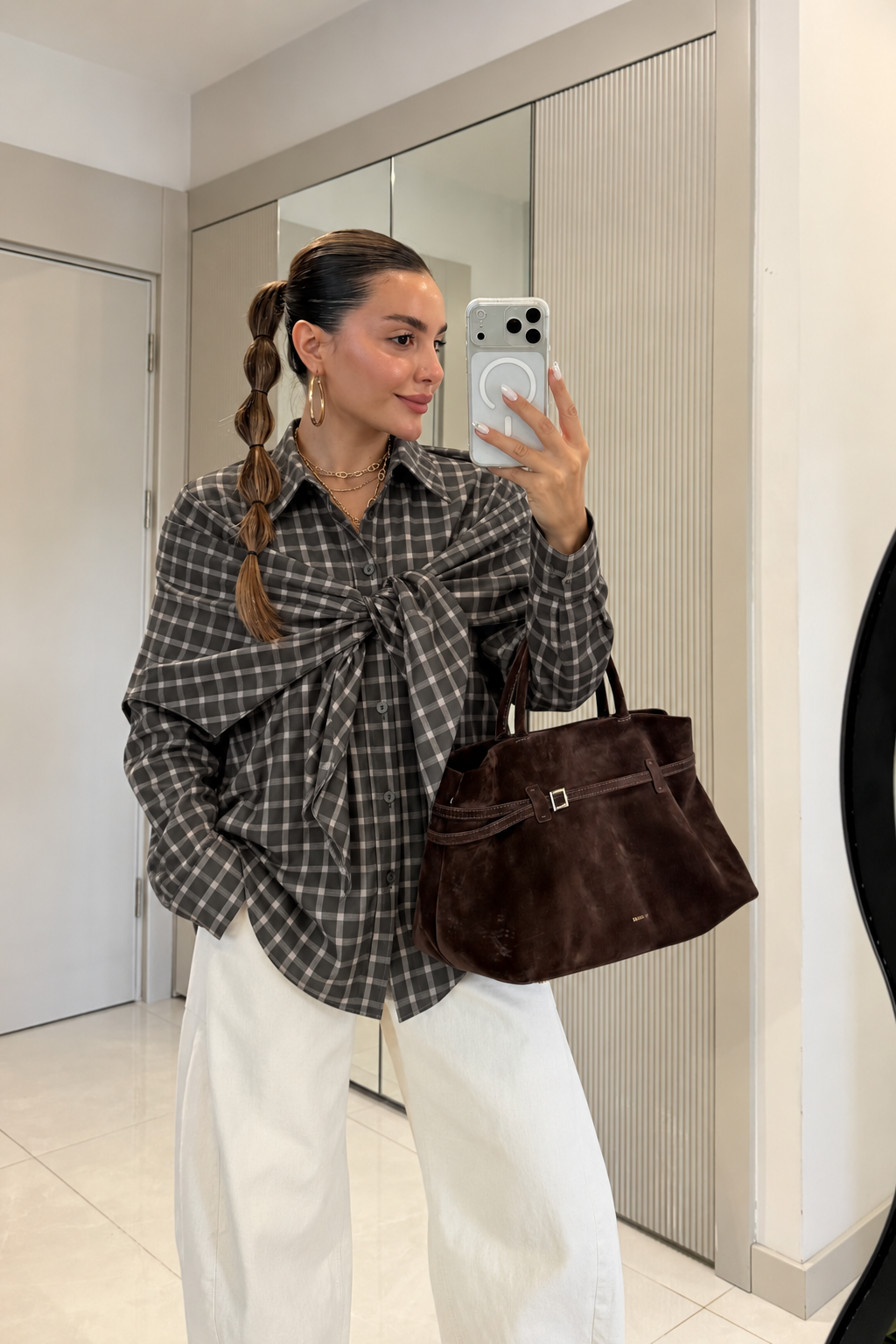 Namia Checked Shawl Detail Shirt