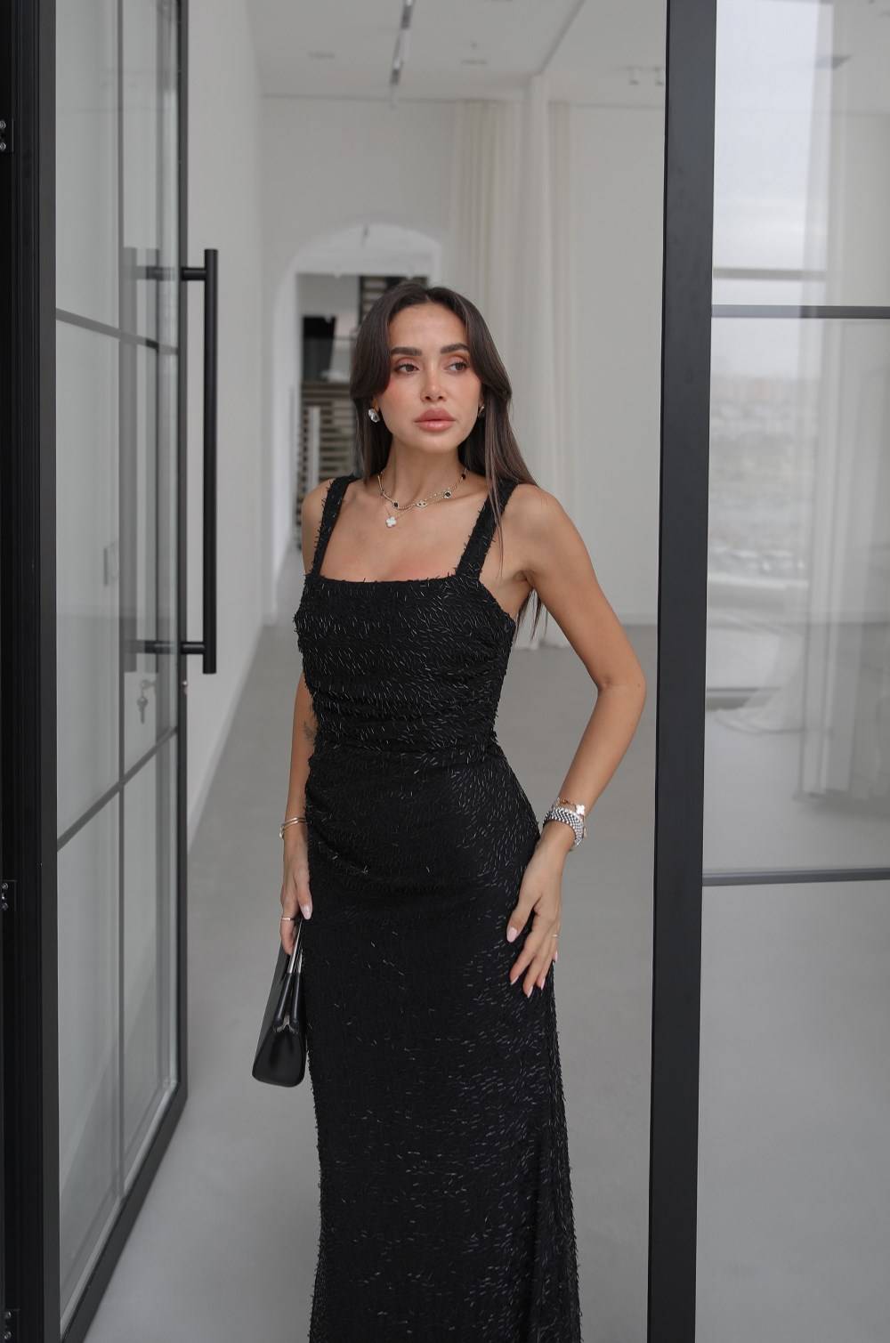 Square Neck Beaded Tulle Dress — photograph 3