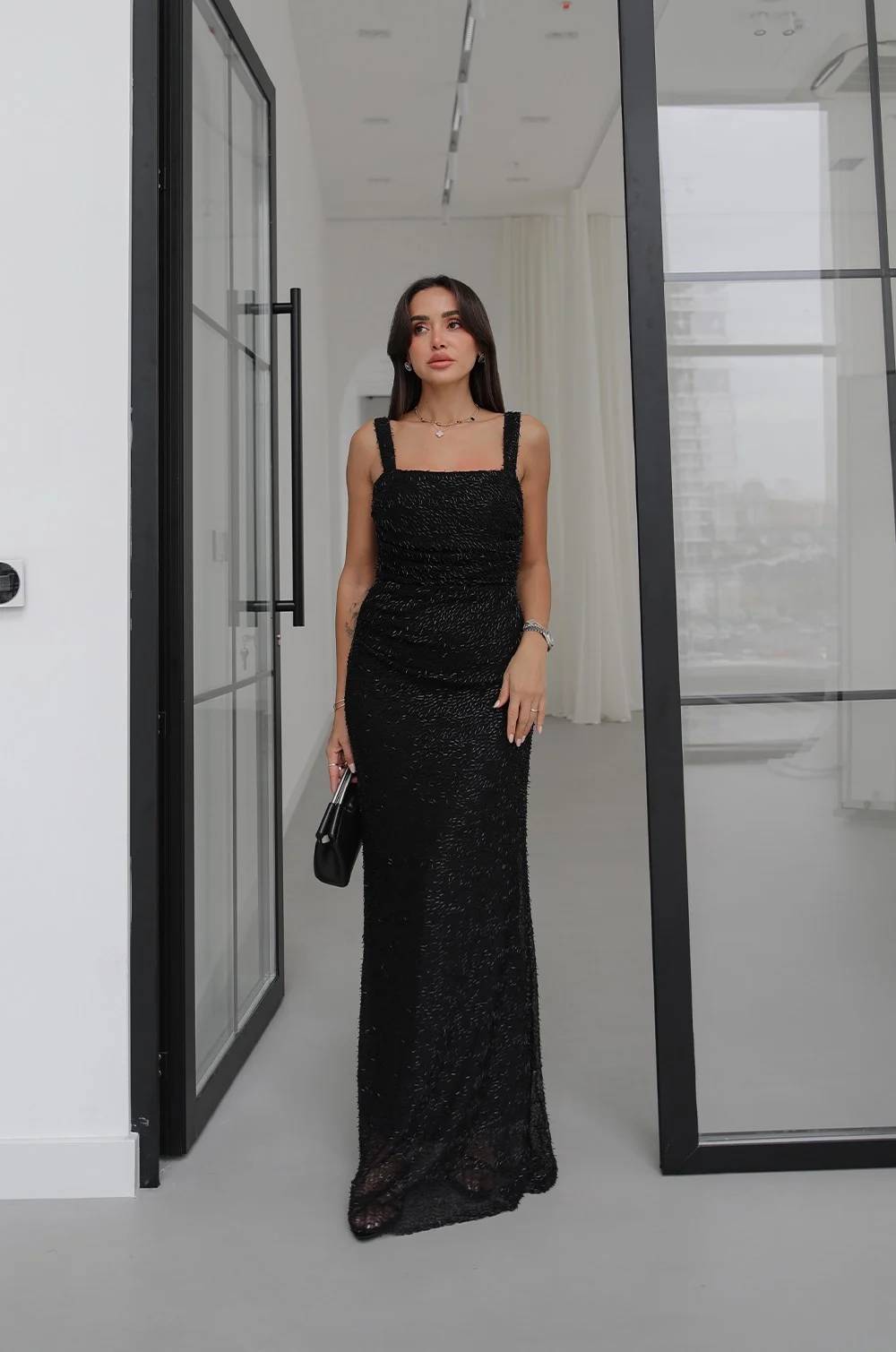 Square Neck Beaded Tulle Dress — photograph 4
