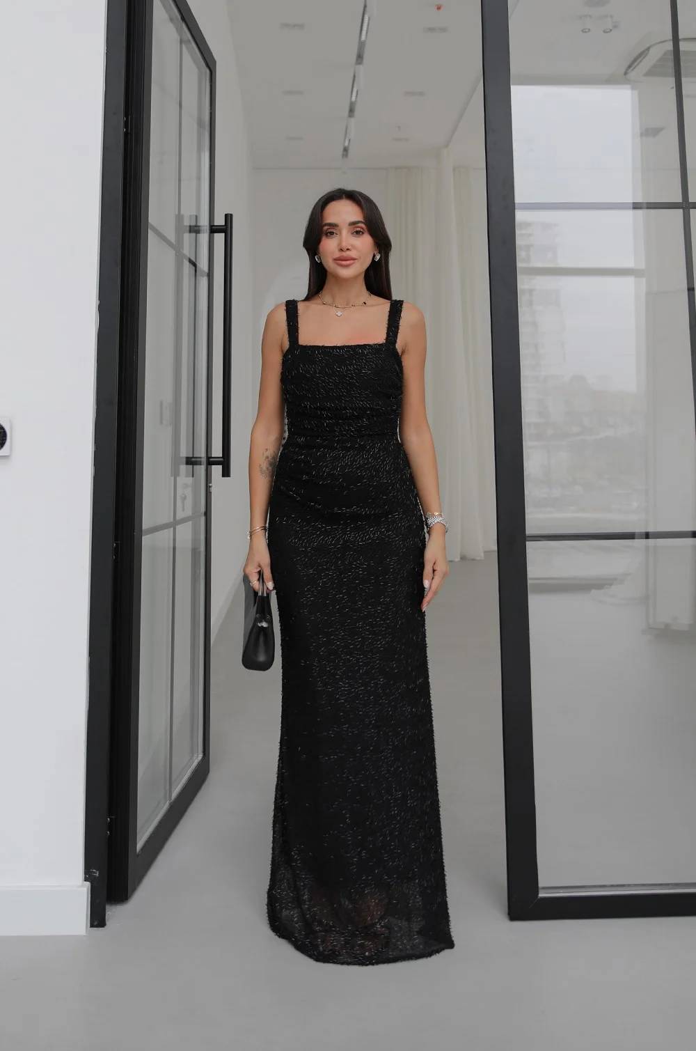 Square Neck Beaded Tulle Dress — photograph 1